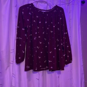 Maroon off the shoulder blouse with flowers